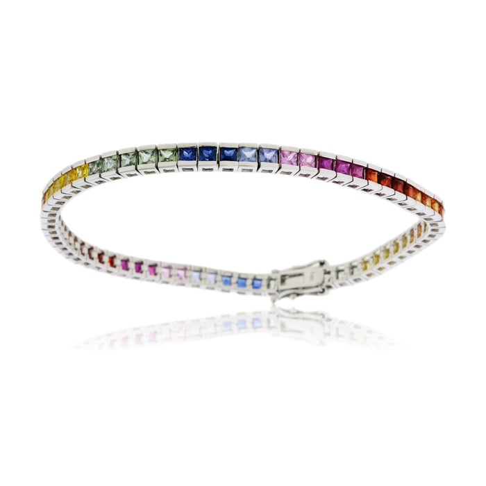Princess Cut White Gold Rainbow Sapphire Bracelet - Park City Jewelers