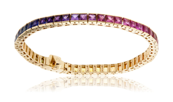 Princess Cut Yellow Gold Rainbow Sapphire Bracelet - Park City Jewelers