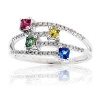 Prong Set Style Rainbow Sapphire & Diamond Ring - Park City Jewelers