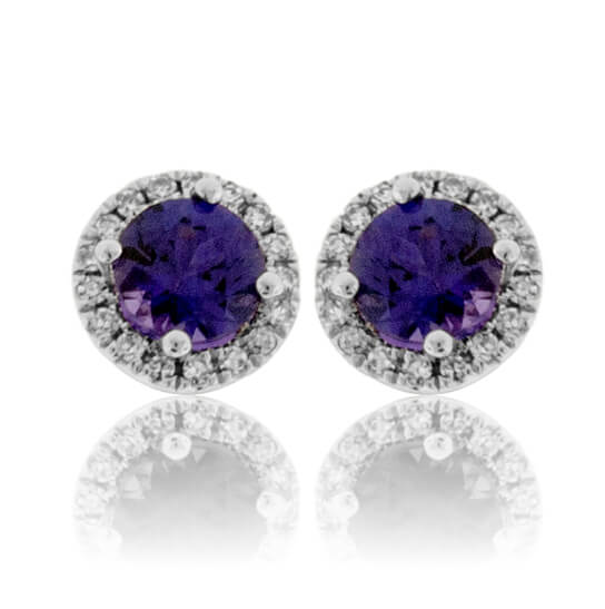 Purple Sapphire with Diamond Halo Stud Earrings - Park City Jewelers
