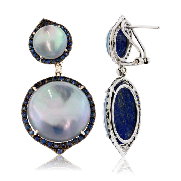 Quartz, Shell & Lapis Triplet with Sapphire & Diamond Halo Earrings - Park City Jewelers