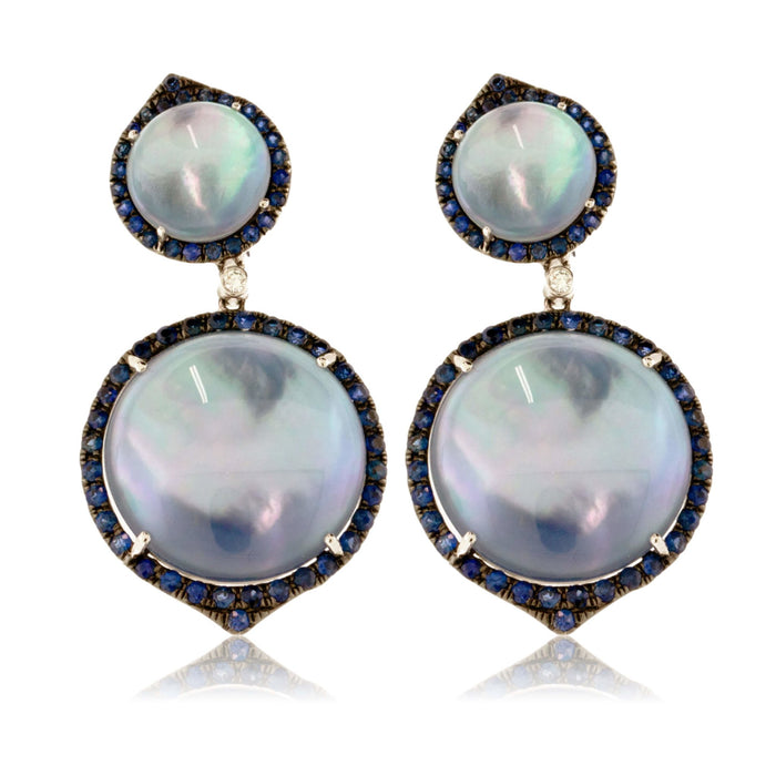 Quartz, Shell & Lapis Triplet with Sapphire & Diamond Halo Earrings - Park City Jewelers