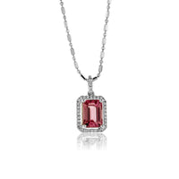 Radiant Cut Pink Spinel & Diamond Halo Pendant - Park City Jewelers