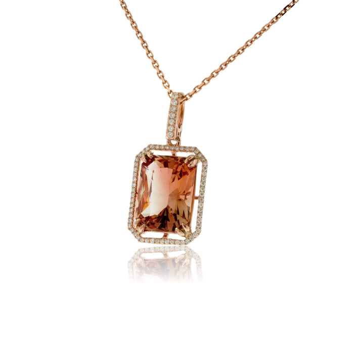 Radiant Sunstone & Diamond Halo Pendant - Park City Jewelers