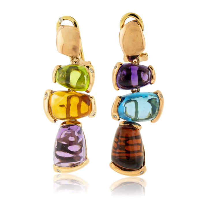 Rainbow Mixed Gemstone Cabochon Dangle Earrings - Park City Jewelers