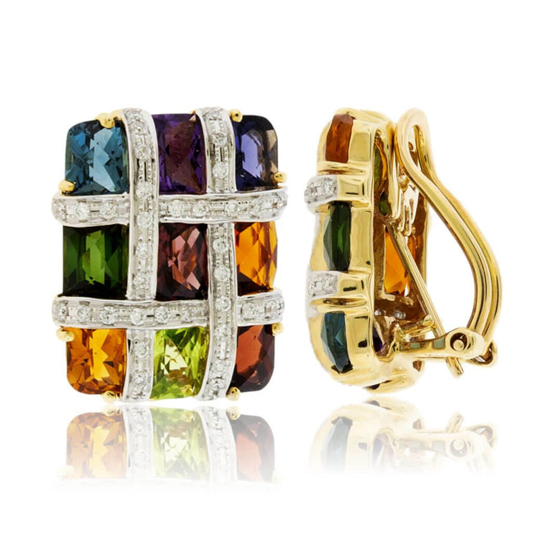 Rainbow Mixed Gemstone Checkerboard Earrings - Park City Jewelers