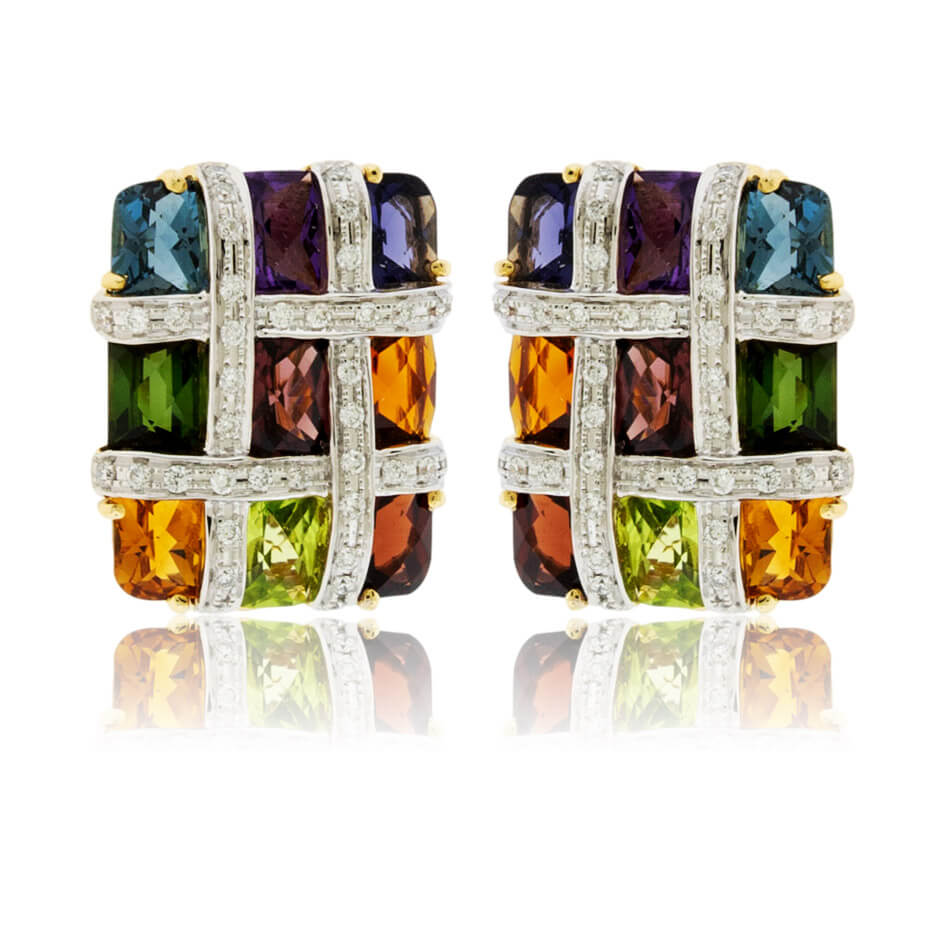 Rainbow Mixed Gemstone Checkerboard Earrings - Park City Jewelers