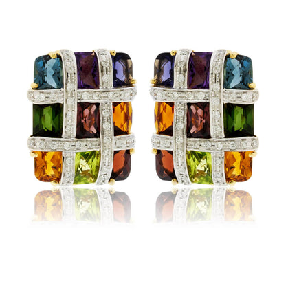 Rainbow Mixed Gemstone Checkerboard Earrings - Park City Jewelers