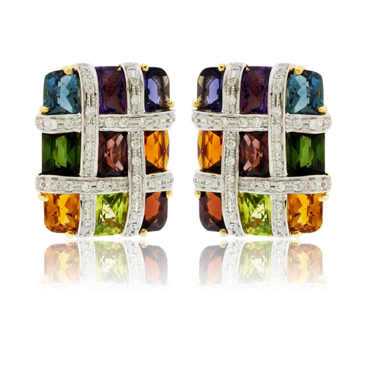 Rainbow Mixed Gemstone Checkerboard Earrings - Park City Jewelers
