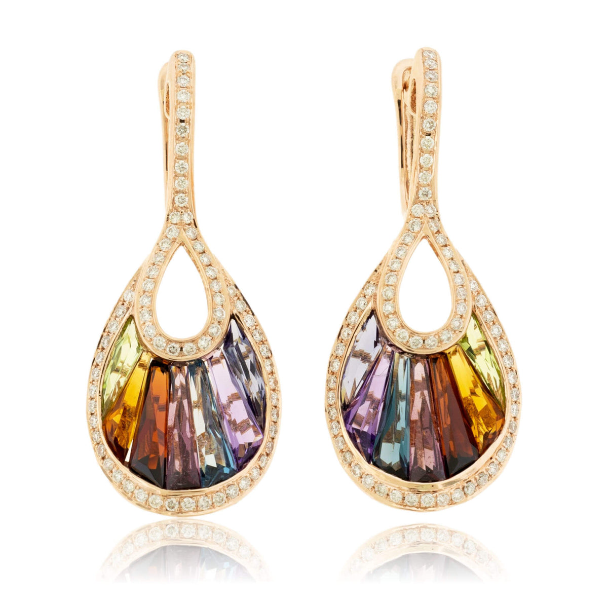 Rainbow Mixed Gemstone & Diamond Dangle Earrings - Park City Jewelers