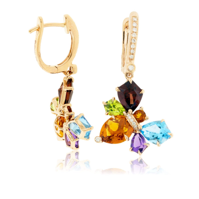 Rainbow Mixed Gemstone Queen Bee & Diamond Dangle Earrings - Park City Jewelers