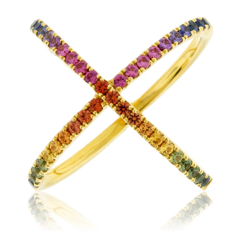 Rainbow Sapphire Cross Over Ring - Park City Jewelers