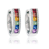 Rainbow Sapphire & Diamond Huggie Hoop Earrings - Park City Jewelers