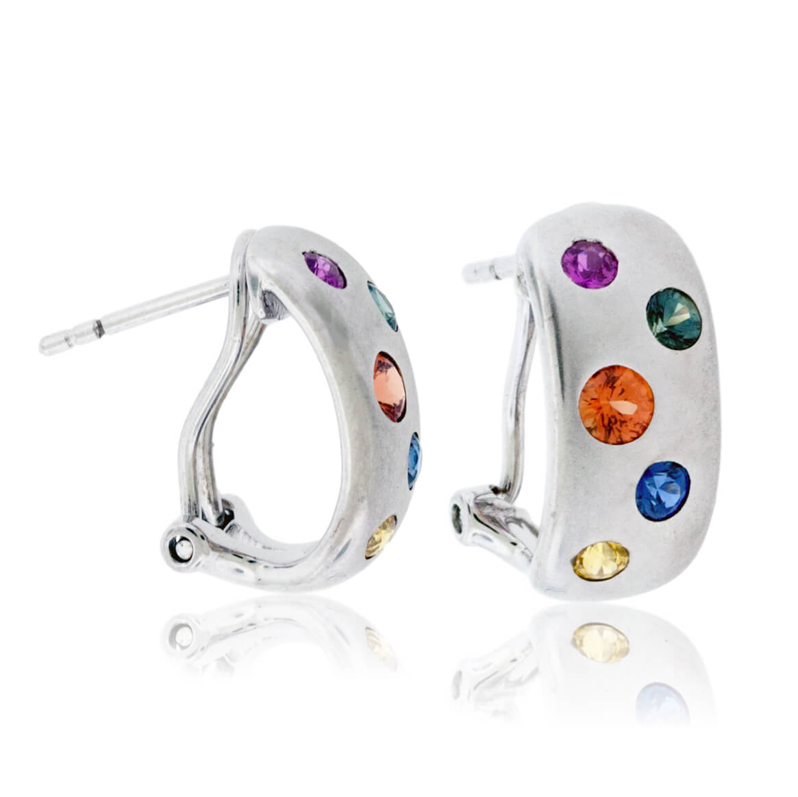 Rainbow Sapphire Flush Set Earrings - Park City Jewelers