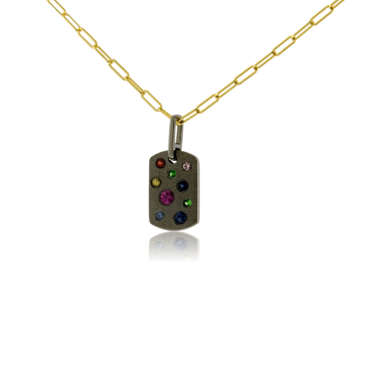 Rainbow Sapphire & Tsavorite Dog Tag Style Pendant - Park City Jewelers