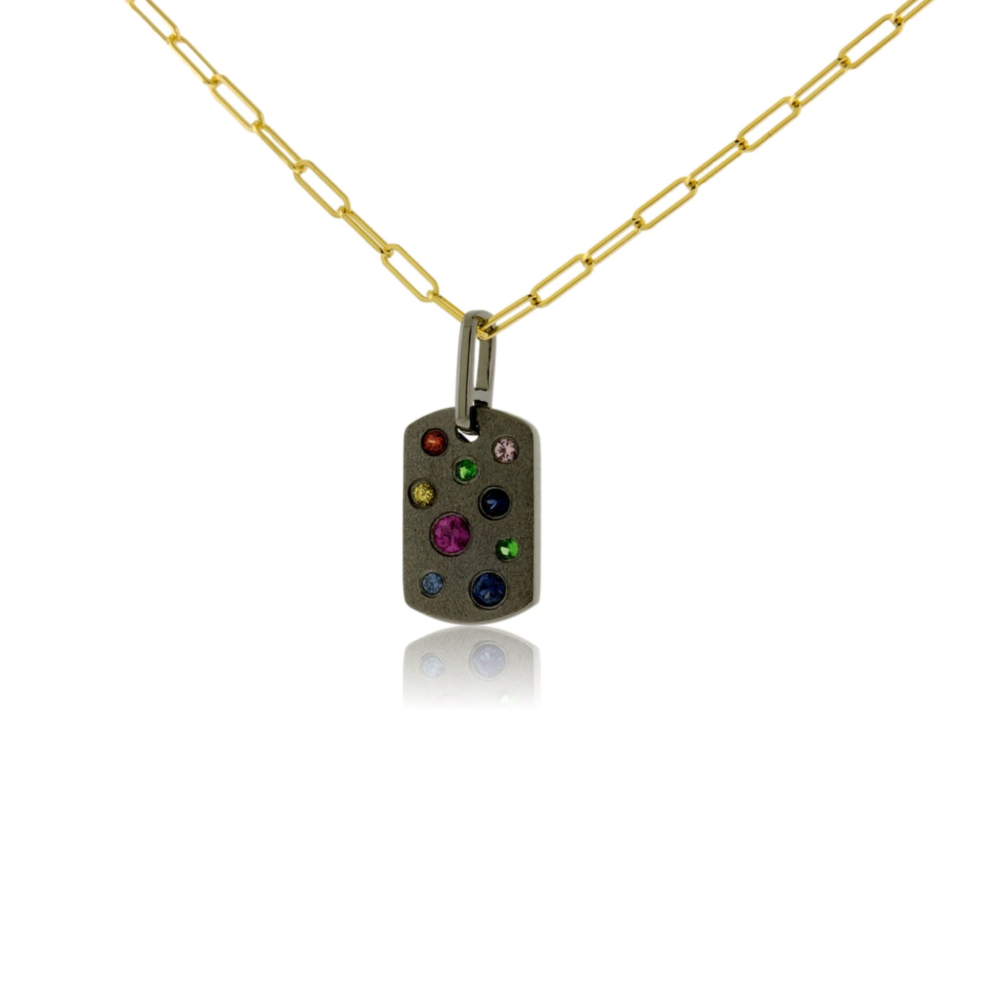 Rainbow Sapphire & Tsavorite Dog Tag Style Pendant - Park City Jewelers