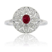 Red Beryl and Diamond Accented Vintage Style Ring - Park City Jewelers
