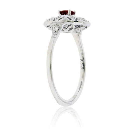 Red Beryl and Diamond Accented Vintage Style Ring - Park City Jewelers
