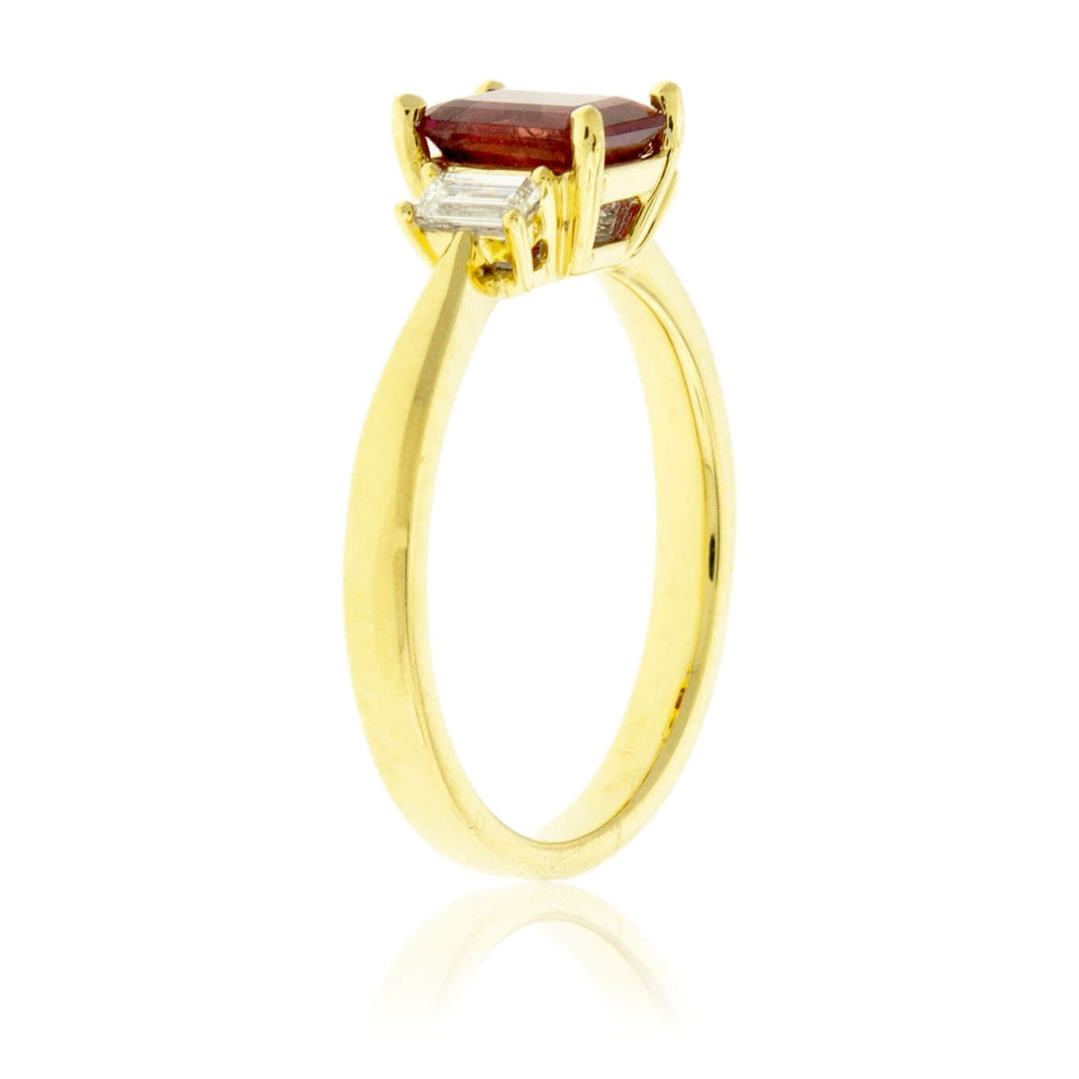 Red Beryl Emerald & Baguette Diamond Yellow Gold Ring - Park City Jewelers