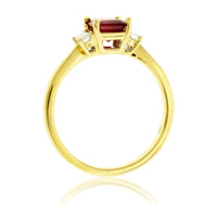 Red Beryl Emerald & Baguette Diamond Yellow Gold Ring - Park City Jewelers