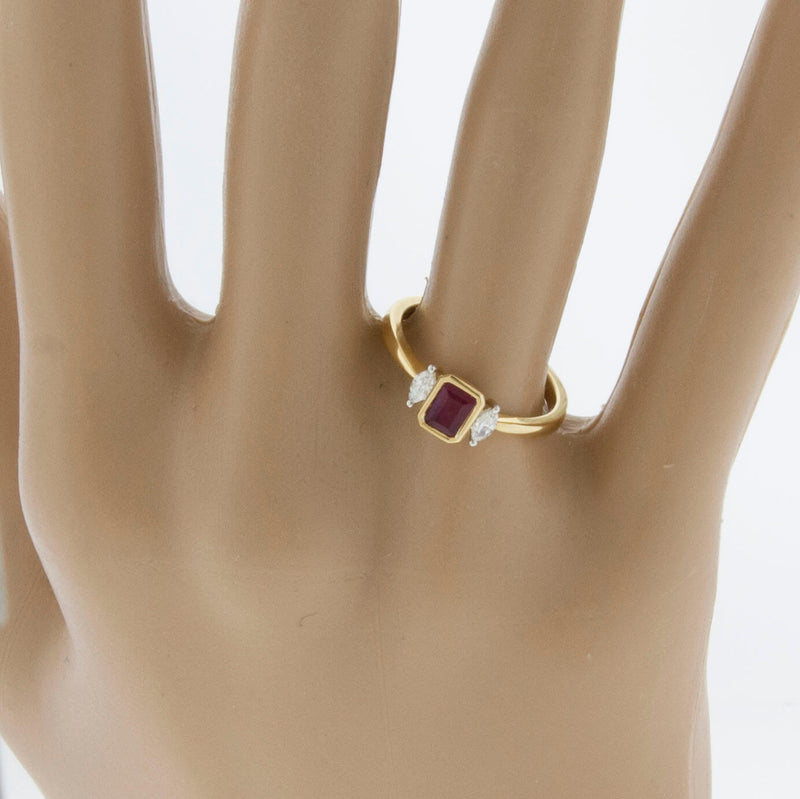 Red Beryl Emerald & Marquise Diamond Yellow Gold Ring - Park City Jewelers