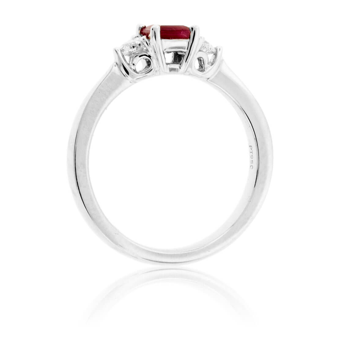 Red Beryl Emerald & Round Diamond Platinum Ring - Park City Jewelers