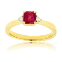 Red Beryl Emerald & Round Diamond Yellow Gold Ring - Park City Jewelers