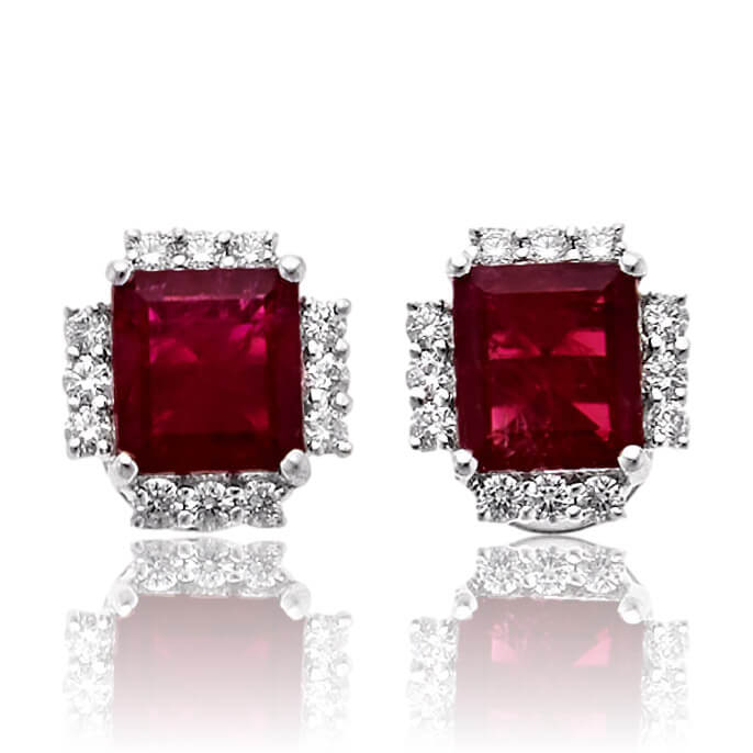 Red Emerald and Diamond Stud Earrings - Park City Jewelers
