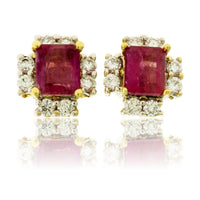 Red Emerald and Diamond Stud Earrings - Park City Jewelers