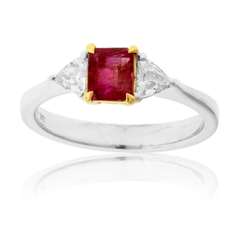 Red Emerald and Trillion Diamond Ring - Park City Jewelers