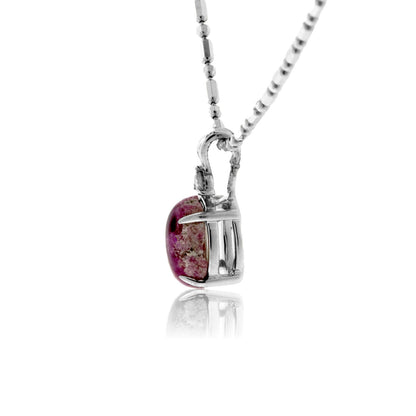 Red Emerald (Beryl) Cabochon & Single Diamond Pendant - Park City Jewelers