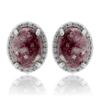 Red Emerald Cabochon & Diamond Halo Slight Drop Earrings - Park City Jewelers