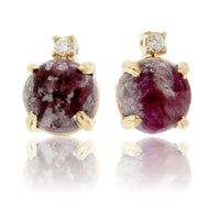 Red Emerald Cabochon & Single Diamond Slight Drop Earrings - Park City Jewelers