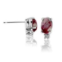 Red Emerald Cabochon & Single Diamond Slight Drop Earrings - Park City Jewelers