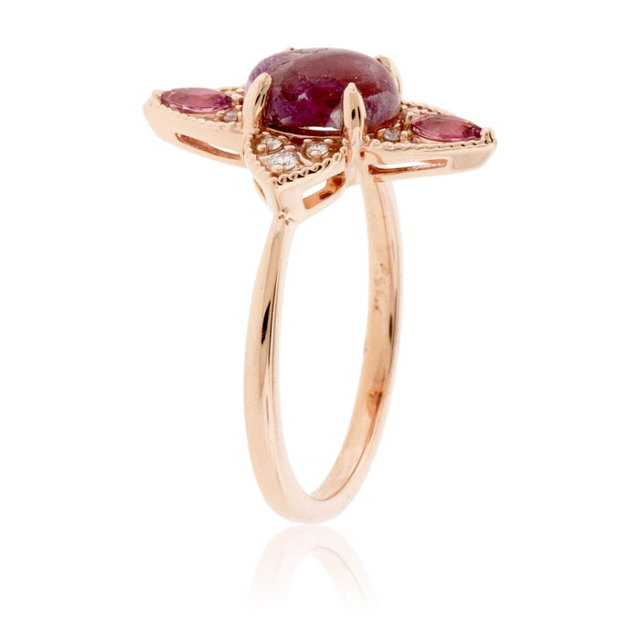 Red Emerald Cabochon, Tourmaline, & Diamond Ring - Park City Jewelers