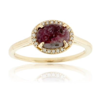 Red Emerald Cabochon with Diamond Halo Ring - Park City Jewelers