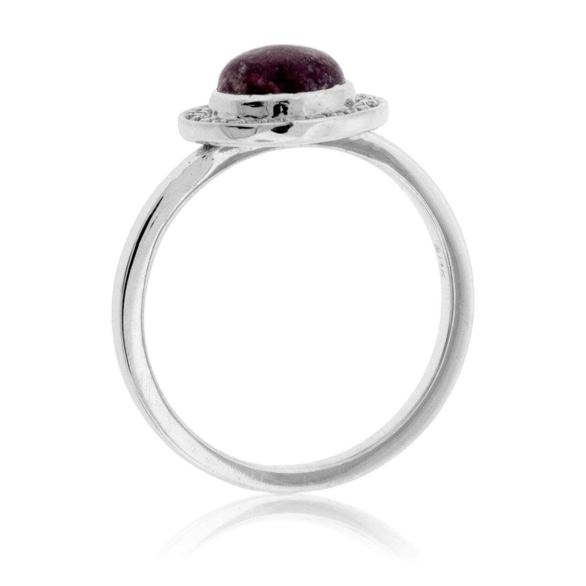 Red Emerald Cabochon with Diamond Halo Ring - Park City Jewelers
