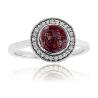 Red Emerald Cabochon with Diamond Halo Ring - Park City Jewelers