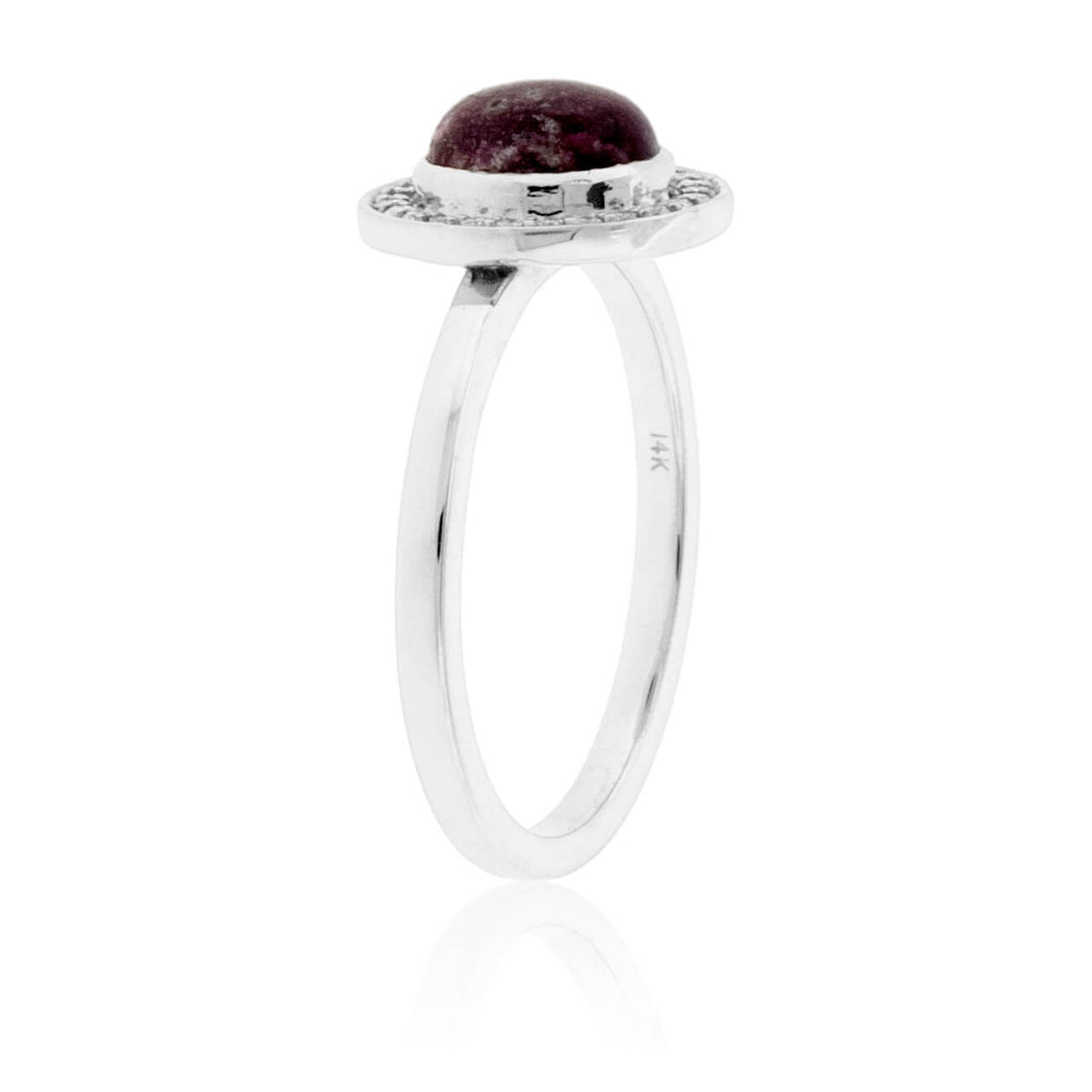 Red Emerald Cabochon with Diamond Halo Ring - Park City Jewelers