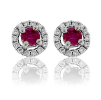 Red Emerald with Diamond Halo Post Earrings - Park City Jewelers