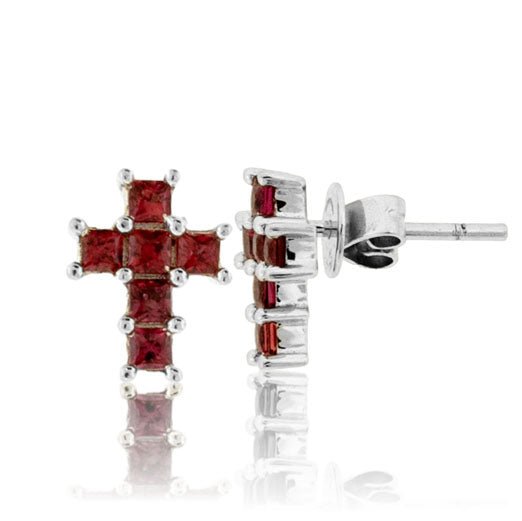 Red - Orange Sapphire Cross Style Stud Earrings - Park City Jewelers