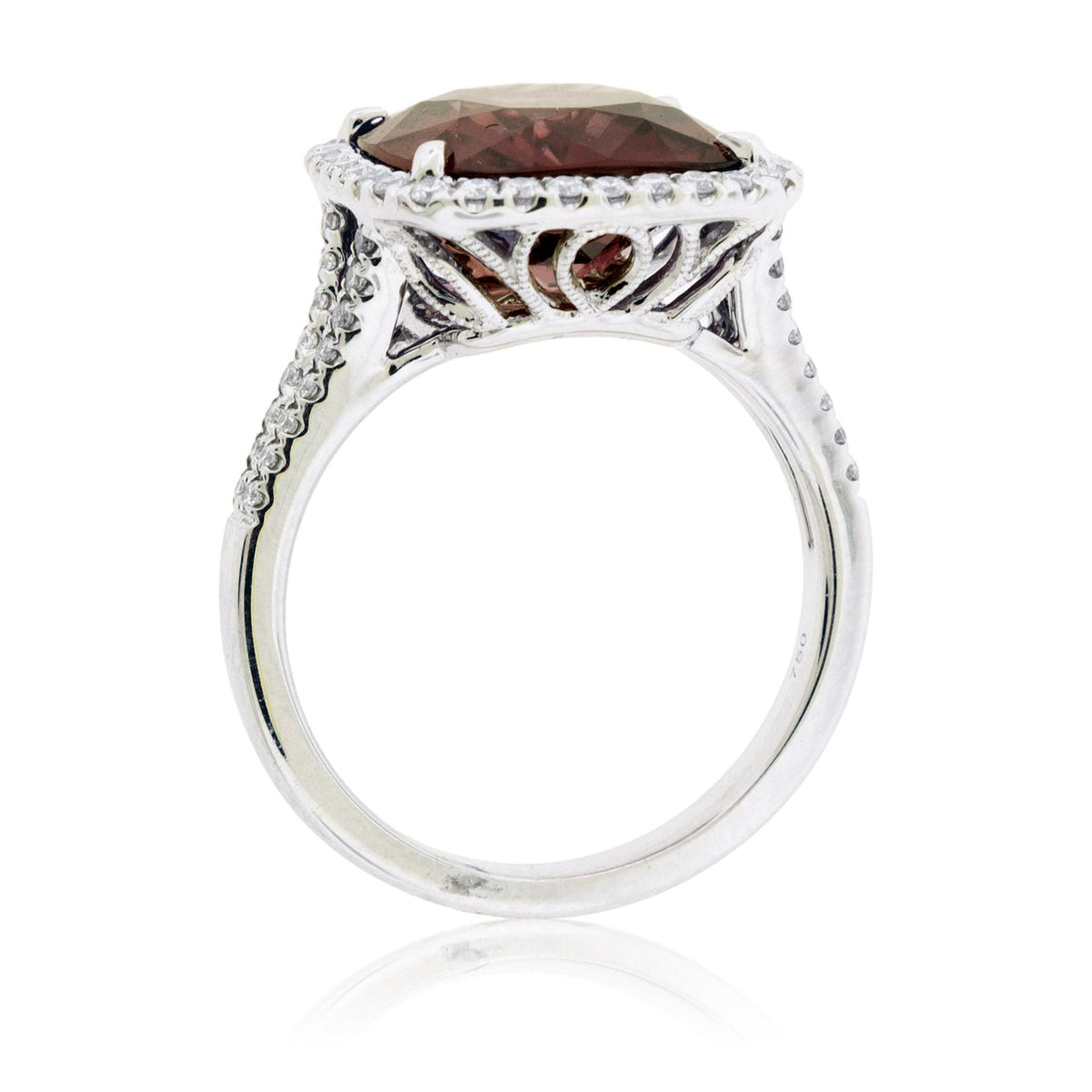Red Zircon & Diamond Halo Ring - Park City Jewelers