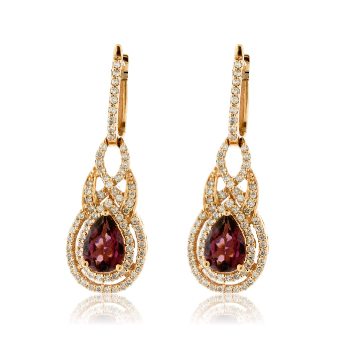 Rhodolite Garnet & Diamond Dangle Earrings - Park City Jewelers