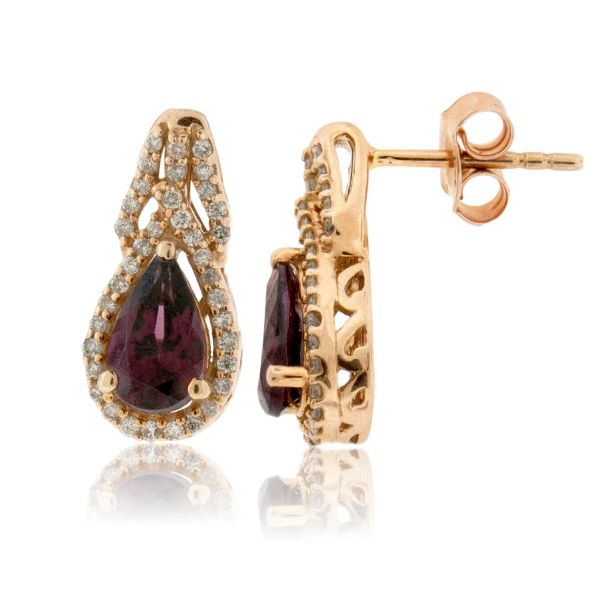 Rhodolite Garnet & Diamond Dangle Earrings - Park City Jewelers