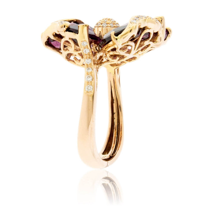Rhodolite Garnet Flower & Diamond Ring - Park City Jewelers