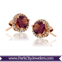 Rhodolite Garnet with Diamond Halo Earrings - Park City Jewelers