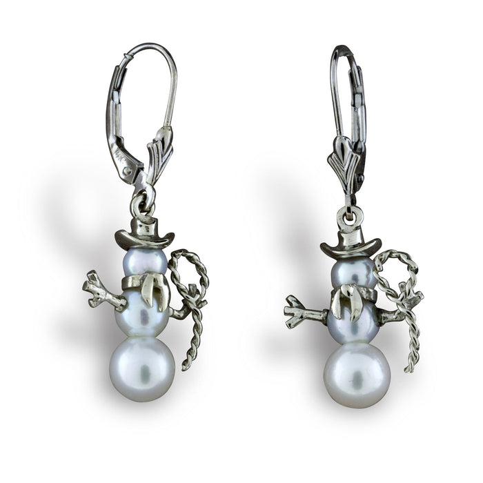 Roping Cowboy Pearl Snowman Earrings - Park City Jewelers