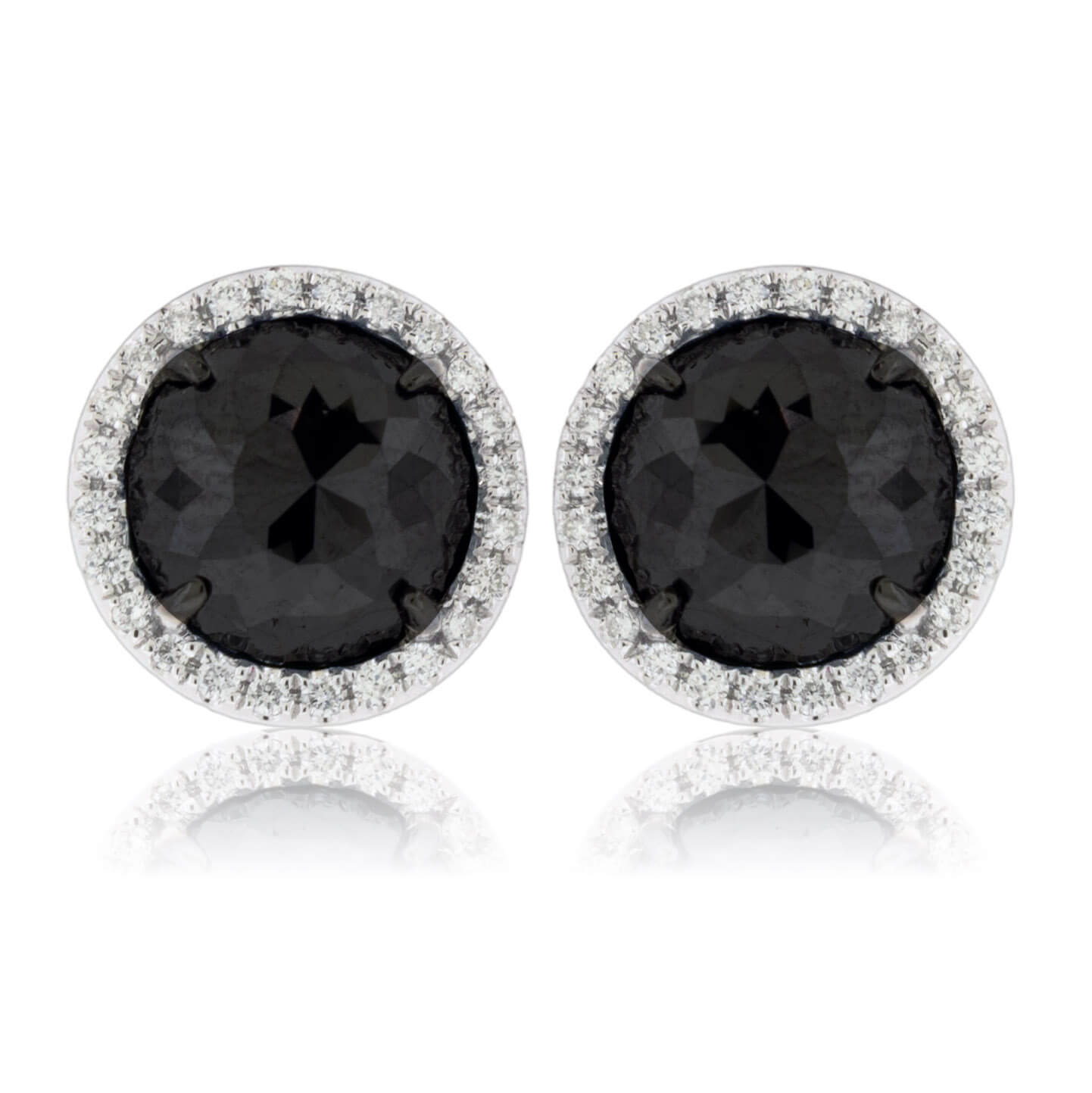 Round Black Diamond Halo Stud Earrings | Marquis Jewelers Newton, MA