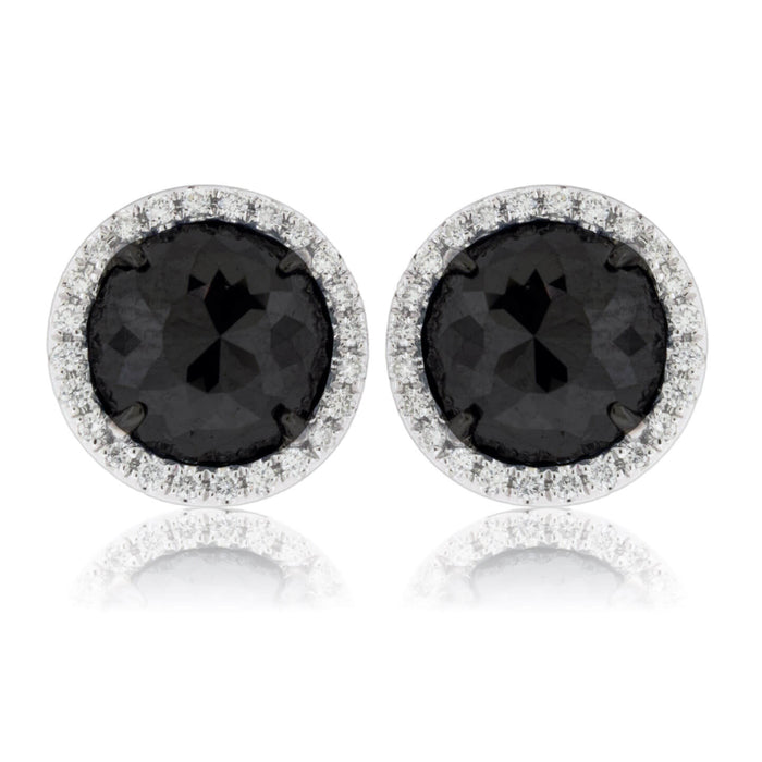 Rose Cut Black Diamond & Diamond Halo Stud Earrings - Park City Jewelers