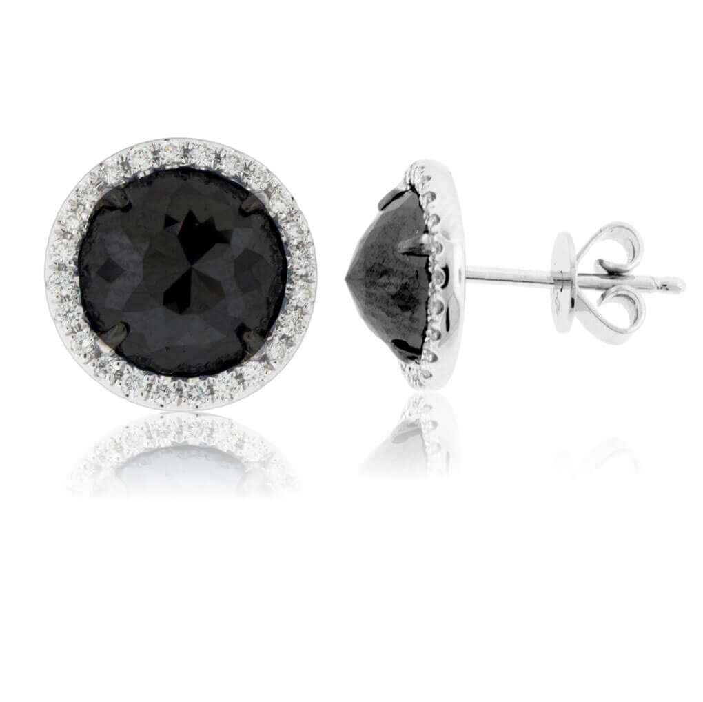 Rose Cut Black Diamond & Diamond Halo Stud Earrings - Park City Jewelers